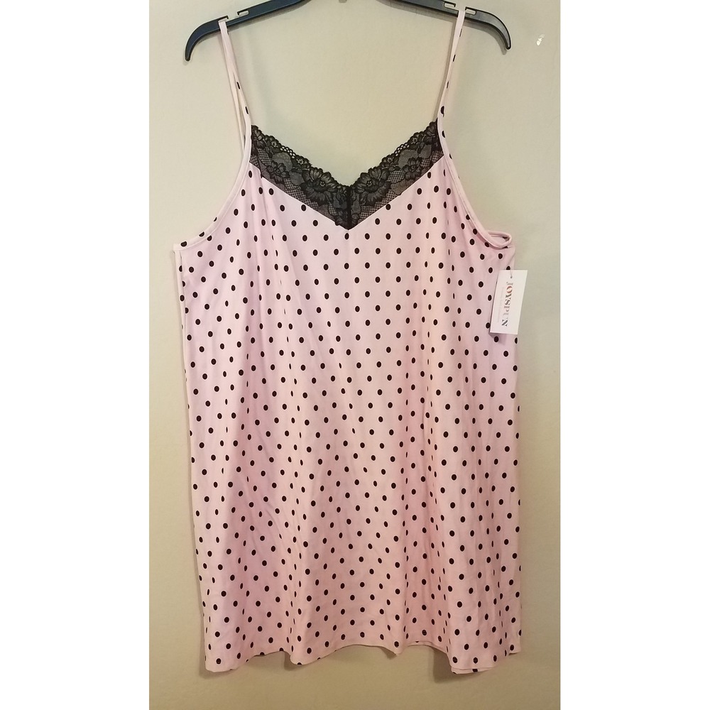 Joyspun Women Chemise Nightgown XL Pink Black Dots Lace Sleepshirt Lingerie NEW